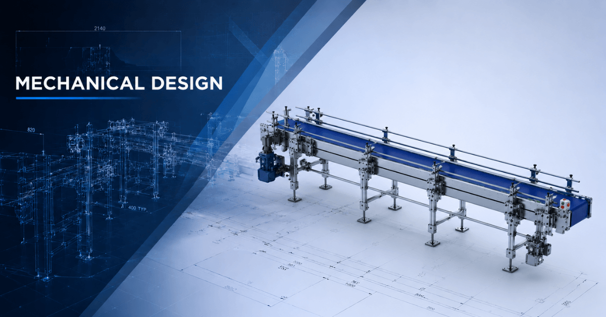 Image of a Mechanical Design Drawing and conveyor