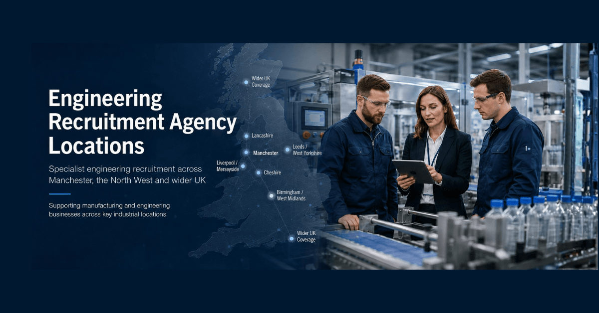 SimWest Engineering Recruitment locations banner showing specialist engineering recruitment support for manufacturing, machinery, FMCG, packaging and automation businesses across UK industrial locations.